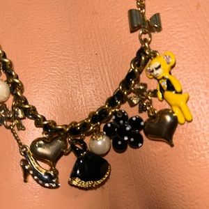 BETSEY JOHNSON yellow MONKEY dress vanity heart charm long bracelet necklace N65